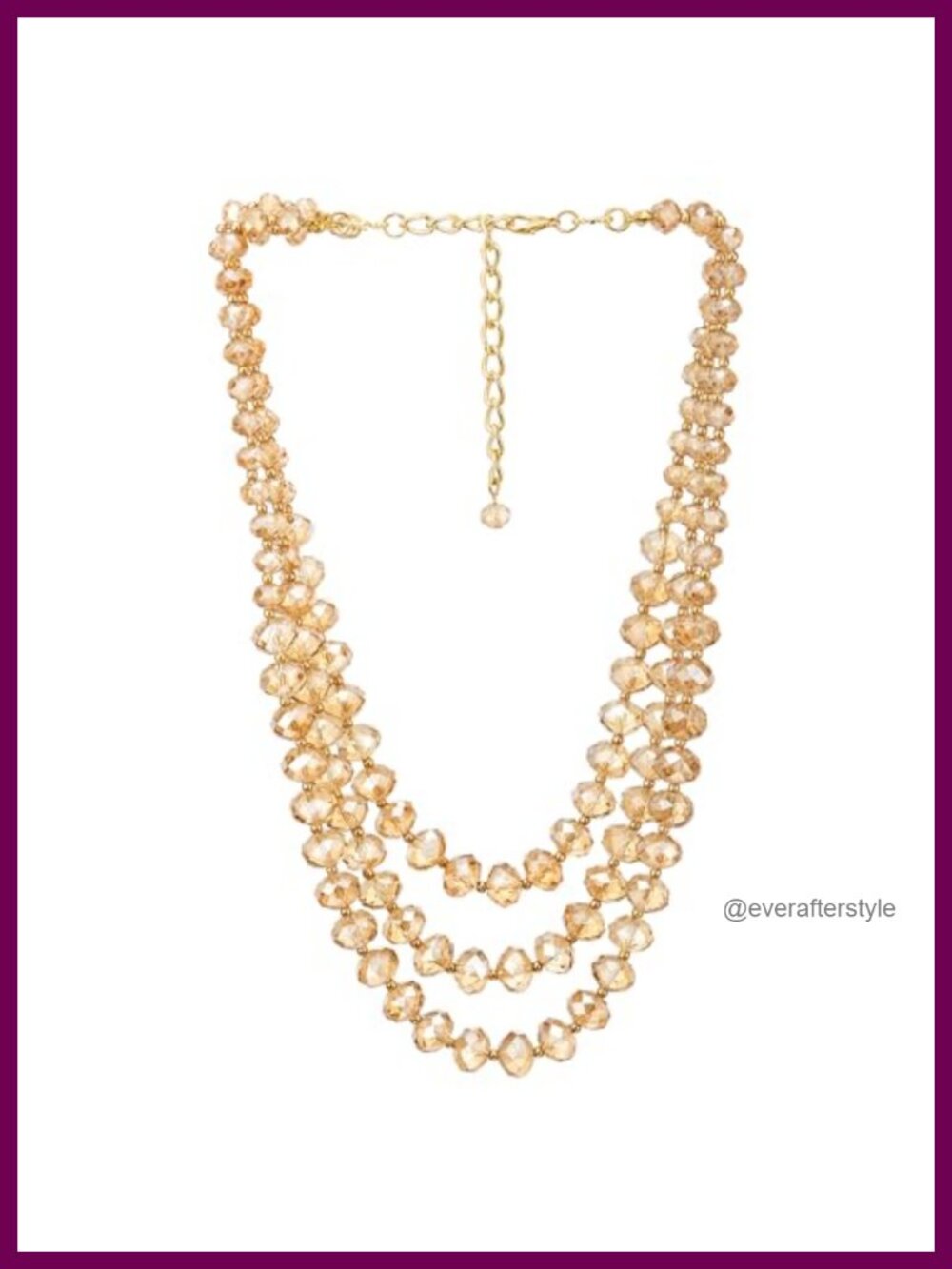 Champagne Crystal Beads Statement Necklace, Three-Strand Layered Waterfall
